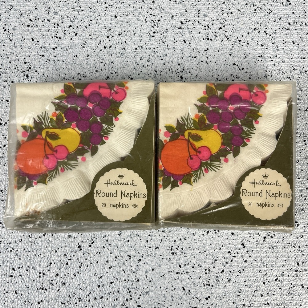 Hallmark Vintage Deadstock Round Paper Napkins Fruit Print 9.5" Diameter 2 Packs